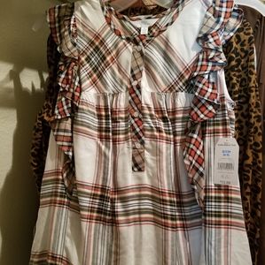 NWT Time and Tru Sleeveless White plaid shirt sz s